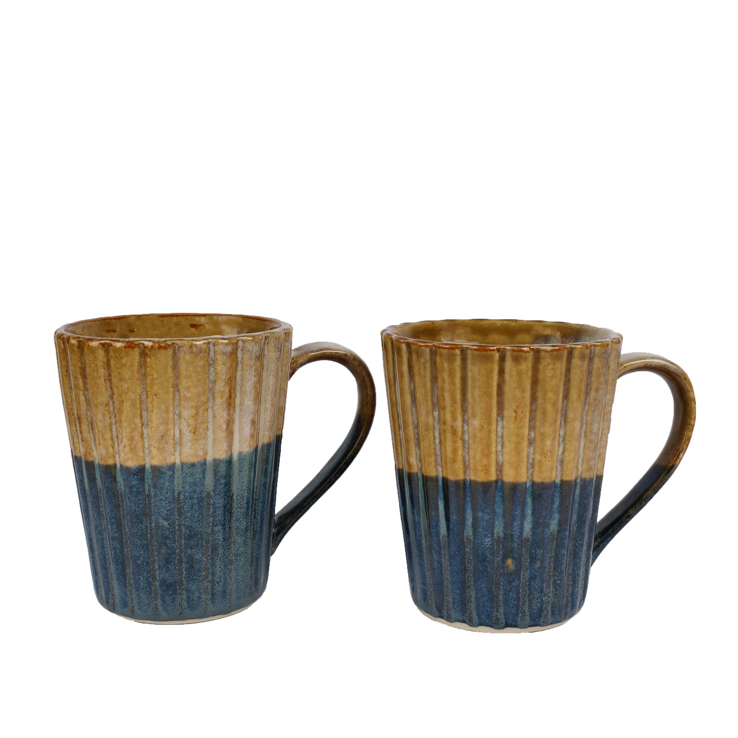 'Dual Toned Ridges' Ceramic Studio Pottery Milk & Coffee Mugs (Set of 2) - artystagallery