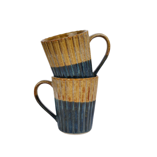 'Dual Toned Ridges' Ceramic Studio Pottery Milk & Coffee Mugs (Set of 2) - artystagallery