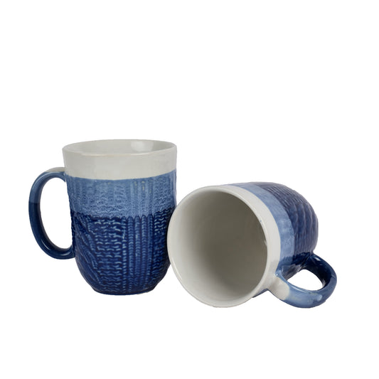 'Chaotic Blue Triplets' Ceramic Studio Pottery Milk & Coffee Mugs (Set of 2) - artystagallery