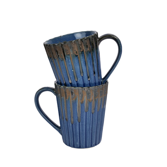 'Chocolate Drip Ridges' Ceramic Studio Pottery Milk & Coffee Mugs (Set of 2) - artystagallery