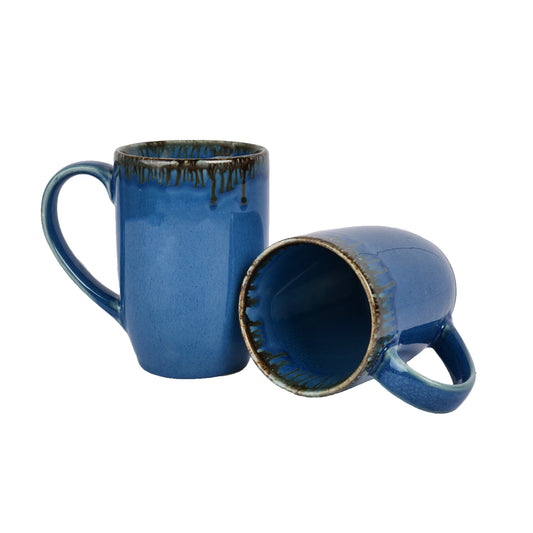 'Sapphire Dribble' Ceramic Studio Pottery Milk & Coffee Mugs (Set of 2) - artystagallery