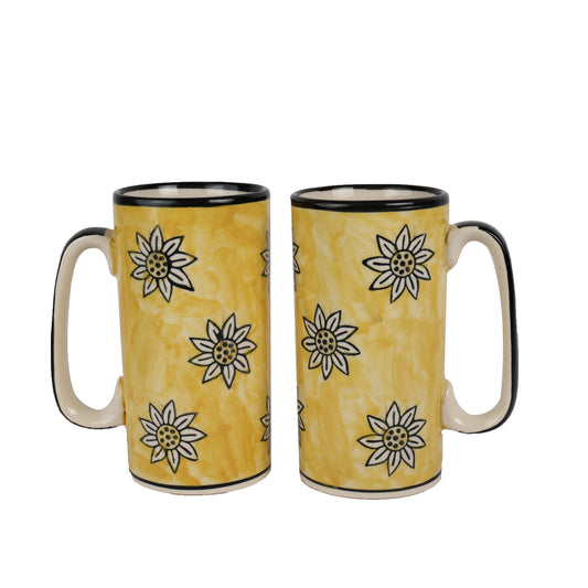 'Sunflower Garden' Ceramic Studio Pottery Beer & Coffee Mugs (Set of 2, 600 ml) - artystagallery