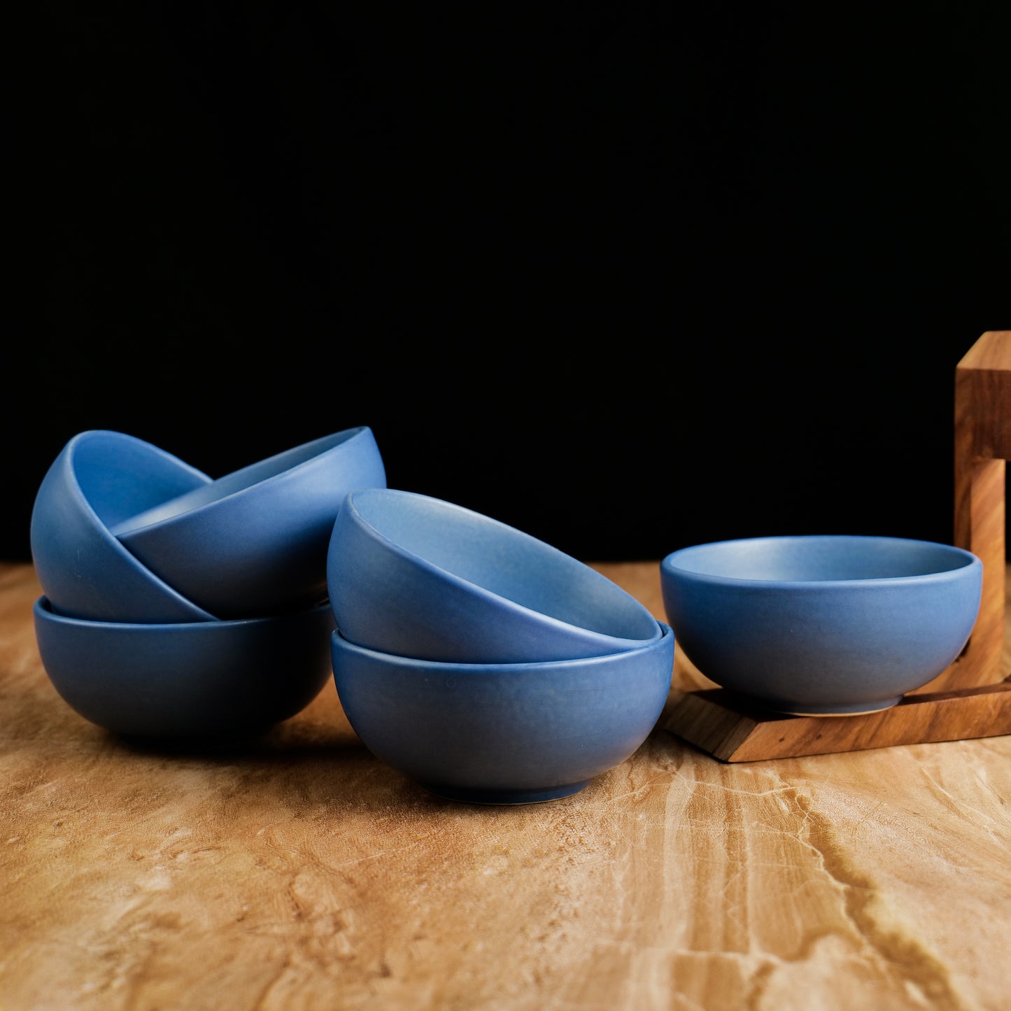 'Pastel Blue' Ceramic Veg Serving Bowls (Set of 6, 150 ML)