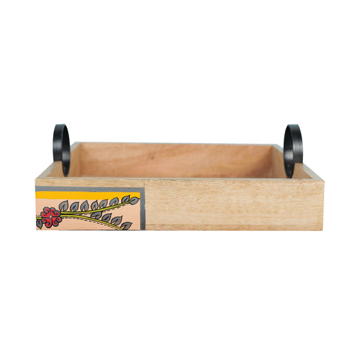 Wooden Handpainted Square Tray With Round Handle