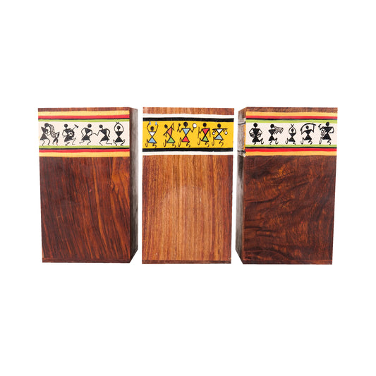 'Wooden Trio' Rectangular Cutlery Cum Stationary Holder, Set of 3