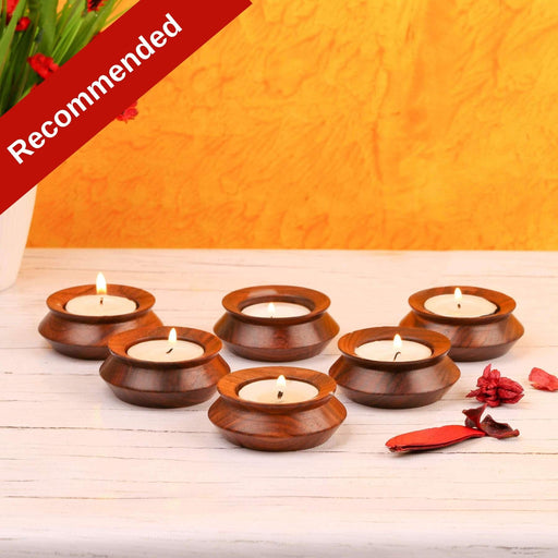 Set of 6 Miniature Matki Shaped Wooden Tealight Candle Holder - artystagallery