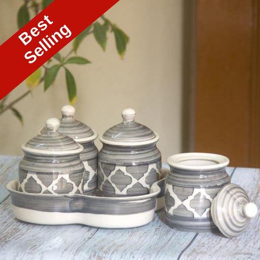 Ceramic Pickle Jar Storage Container With Lids And Tray - artystagallery