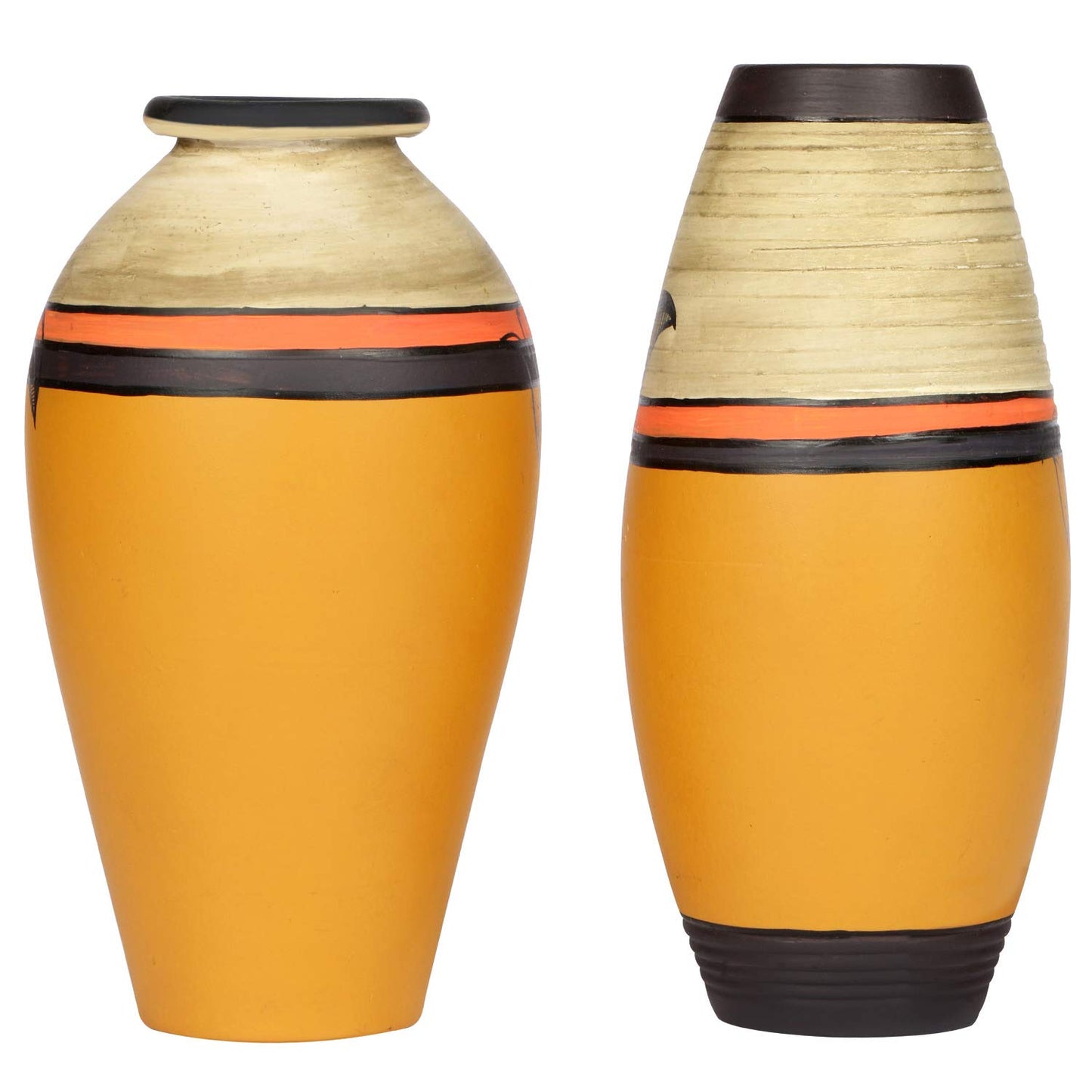 Terracotta Vase Hand-Painted In Yellow Color, Set of 2