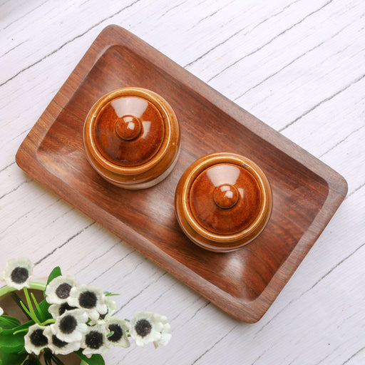 Ceramic Pickle Jar With Sheesham Wooden Tray - artystagallery