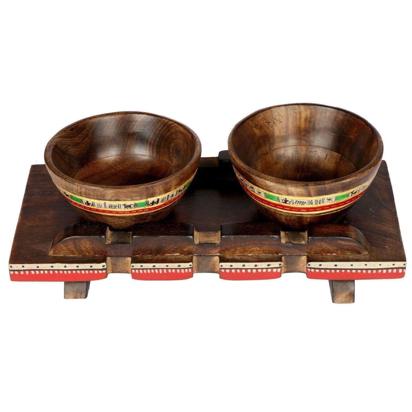 Handcrafted Decorative Brown Mango Wood Tray With Bowl Set | Dry Fruits Tray | kitchenware tray with bowls - artystagallery