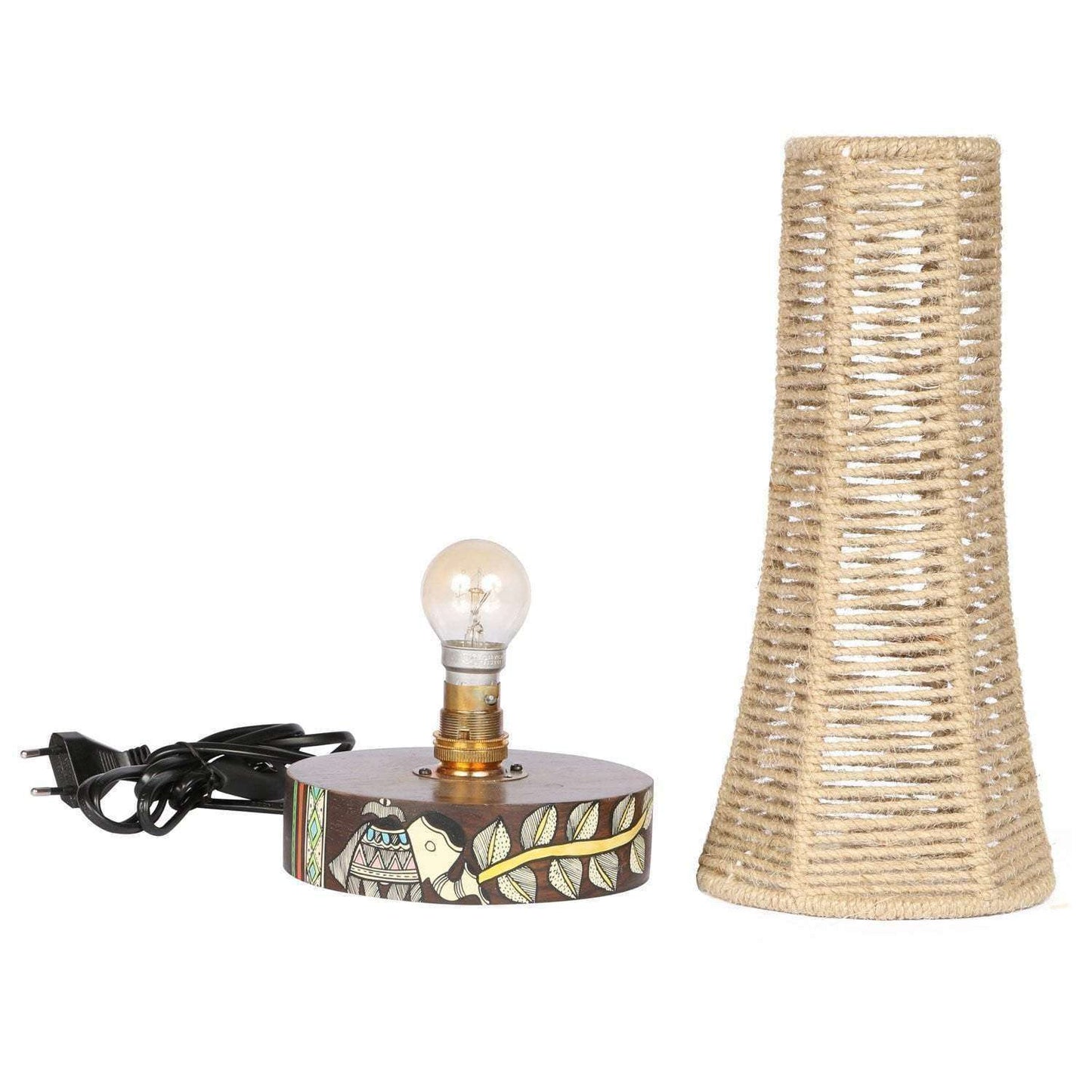 Artysta 'Madhubani Jute' Handwoven Bedside Table Lamp (Khaki, 13.5 Inch)