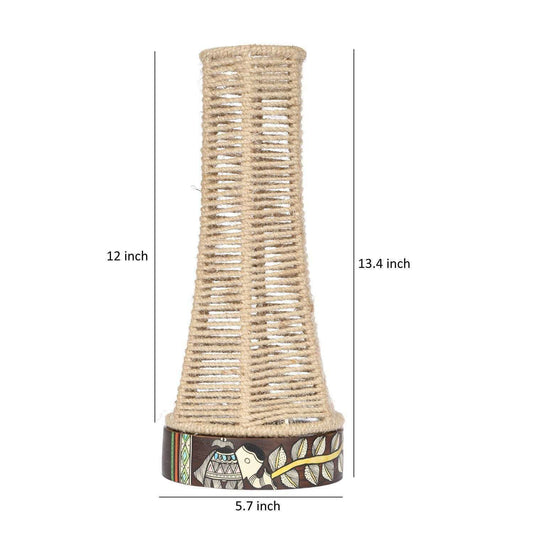 Artysta 'Madhubani Jute' Handwoven Bedside Table Lamp (Khaki, 13.5 Inch)