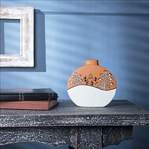 ‘Warli Rounds’ Terracotta Flower Vase In Orange Color, Set of 2