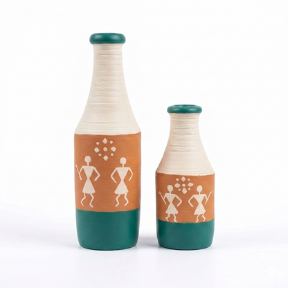 Artysta 'Warli' Small Hand-Painted Terracotta Dry Flowers Pots (Set of 2)