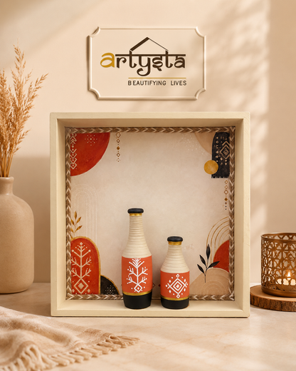 Artysta 'Indian Art' Terracotta Vase with Wooden Frame | Vases for Home Decoration | Wall Hanging Decoration | DRT Flower Vases | Wall Hanging Decoration for Living Room (30 x 30 x 6 cm)