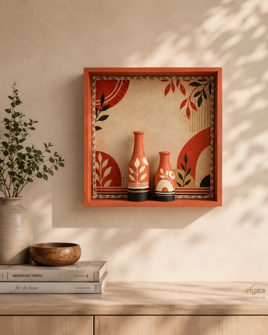 Artysta 'Abstract Art' Vase with Wooden Frame | Vase for Living Room | Wall Hangings for Living Room | Wall Mount Decorative Item | Handpainted Wall Hanging (30 x 30 x 6 cm)