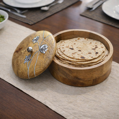 Artysta Handpainted Wooden Chapati Box with Lid (Mango Wood, 8 inch, 1080 ml)