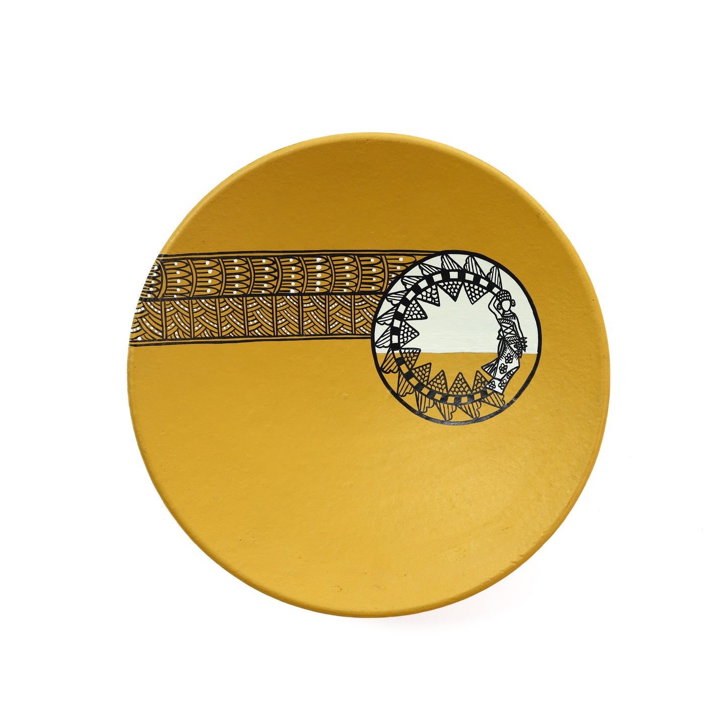 'Mustard Tribe' Handpainted Terracotta Decorative Wall Plate, 9 Inch