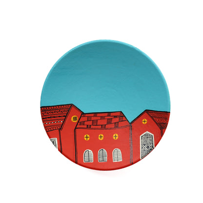 'Red Hut' Handpainted Terracotta Decorative Wall Plate, 9 Inch