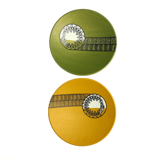 'Warli Charm' Hand-Painted Terracotta Decorative Wall Plate, Set of 2 (9 Inch)