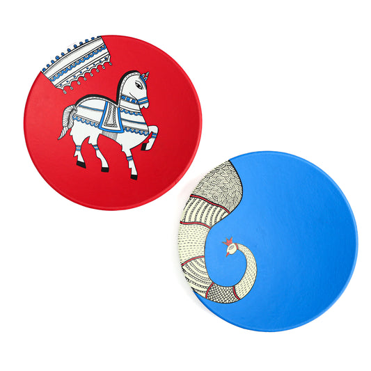 'Enchanting Animals' Hand-Painted Terracotta Decorative Wall Plate, Set of 2 (9 Inch)