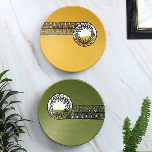 'Warli Charm' Hand-Painted Terracotta Decorative Wall Plate, Set of 2 (9.5 Inch)