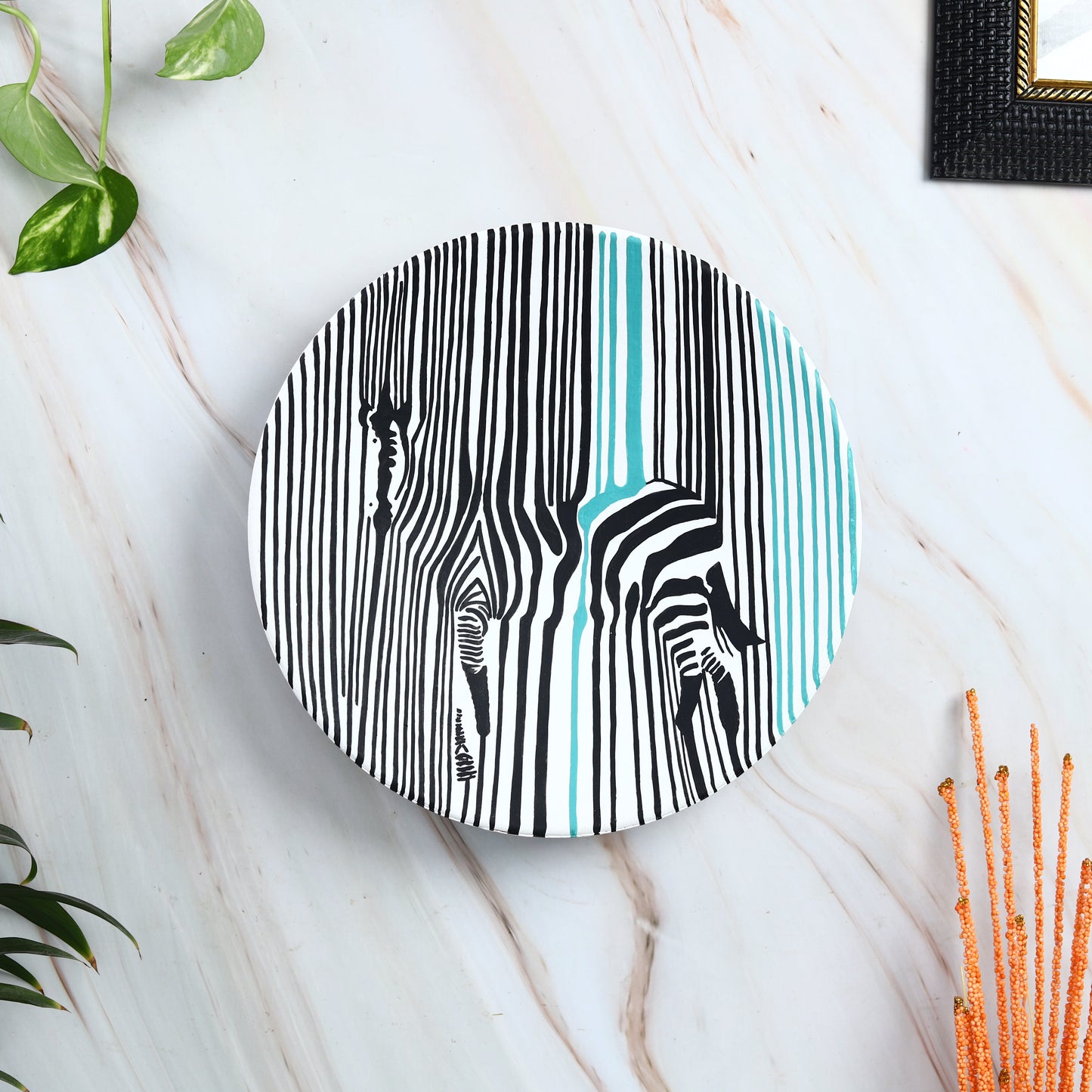 'Majectic Zebra' Handpainted Terracotta Decorative Wall Plate, 9. 5 Inch