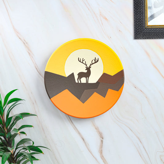 'Majestic Reindeer' Handpainted Terracotta Decorative Wall Plate, 9. 5 Inch