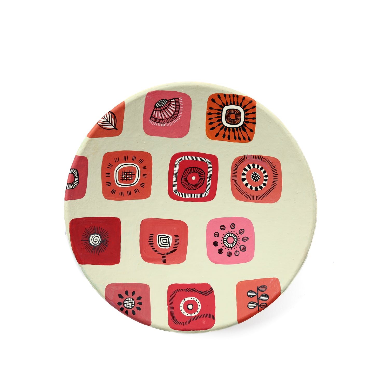 'Warli Square' Pink Handpainted Terracotta Decorative Wall Plate, 9. 5 Inch