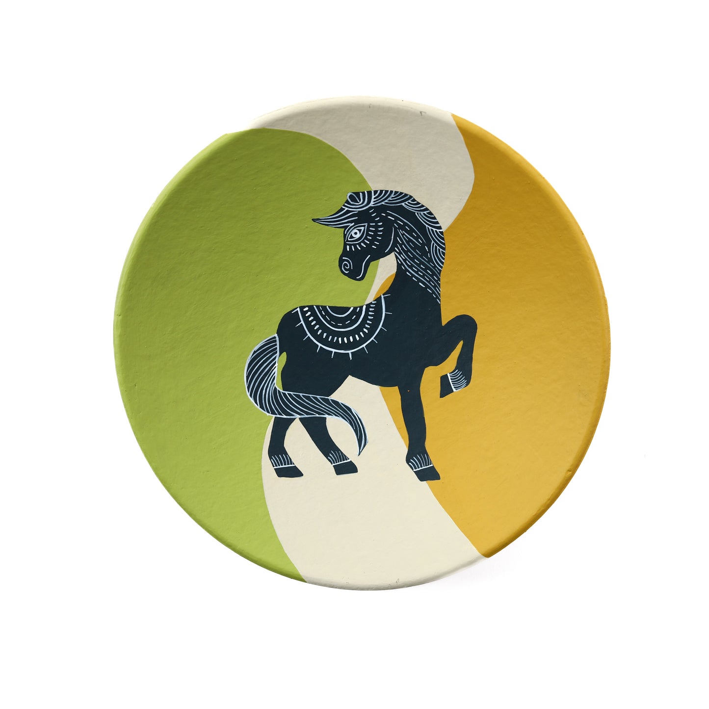'Black Horse' Hand-Painted Terracotta Decorative Wall Plate, 9. 5 Inch
