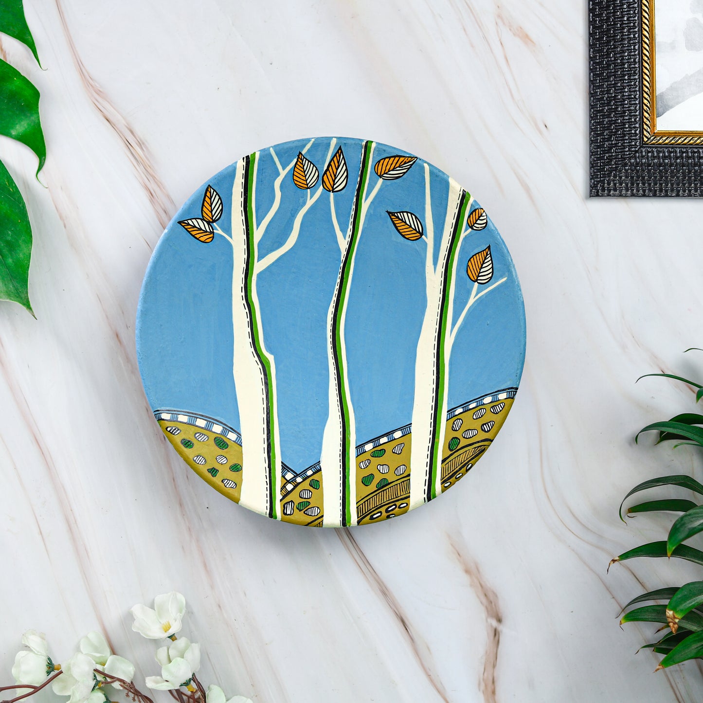 'Nature's Vibe' Handpainted Terracotta Decorative Wall Plate, 9. 5 Inch