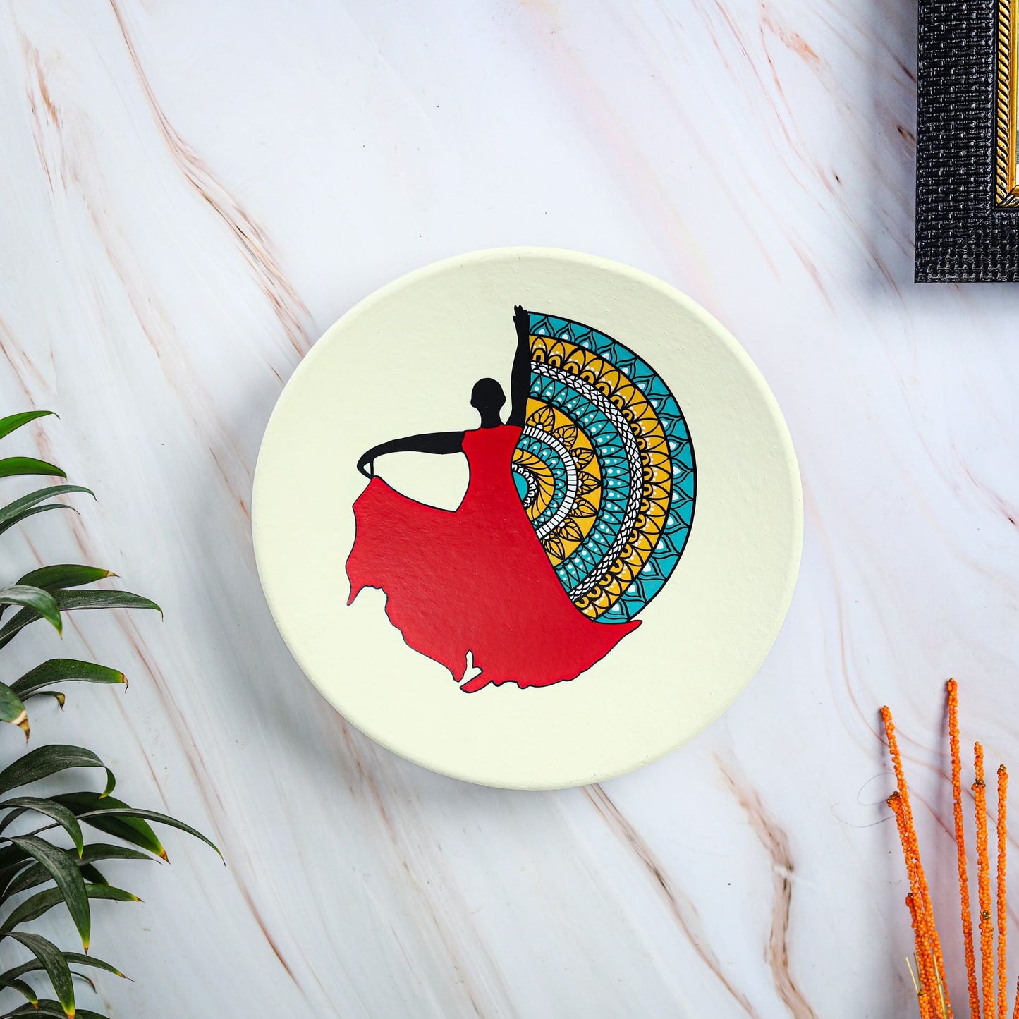 'Flamenco Vibe' Red Handpainted Terracotta Decorative Wall Plate, 9 Inch