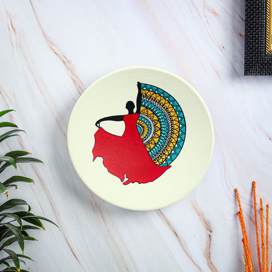 'Flamenco Vibe' Red Handpainted Terracotta Decorative Wall Plate, 9 Inch