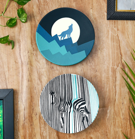 'Nature's Blues' Hand-Painted Terracotta Decorative Wall Plate, Set of 2 (9.5 Inch)