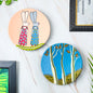 'Bunny n Trees' Handpainted Terracotta Decorative Wall Plate, Set of 2 (9 Inch)