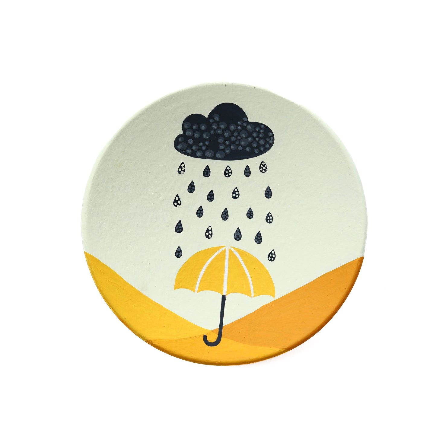 'Yellow Umbrella' Handpainted Terracotta Decorative Wall Plate, 9 Inch