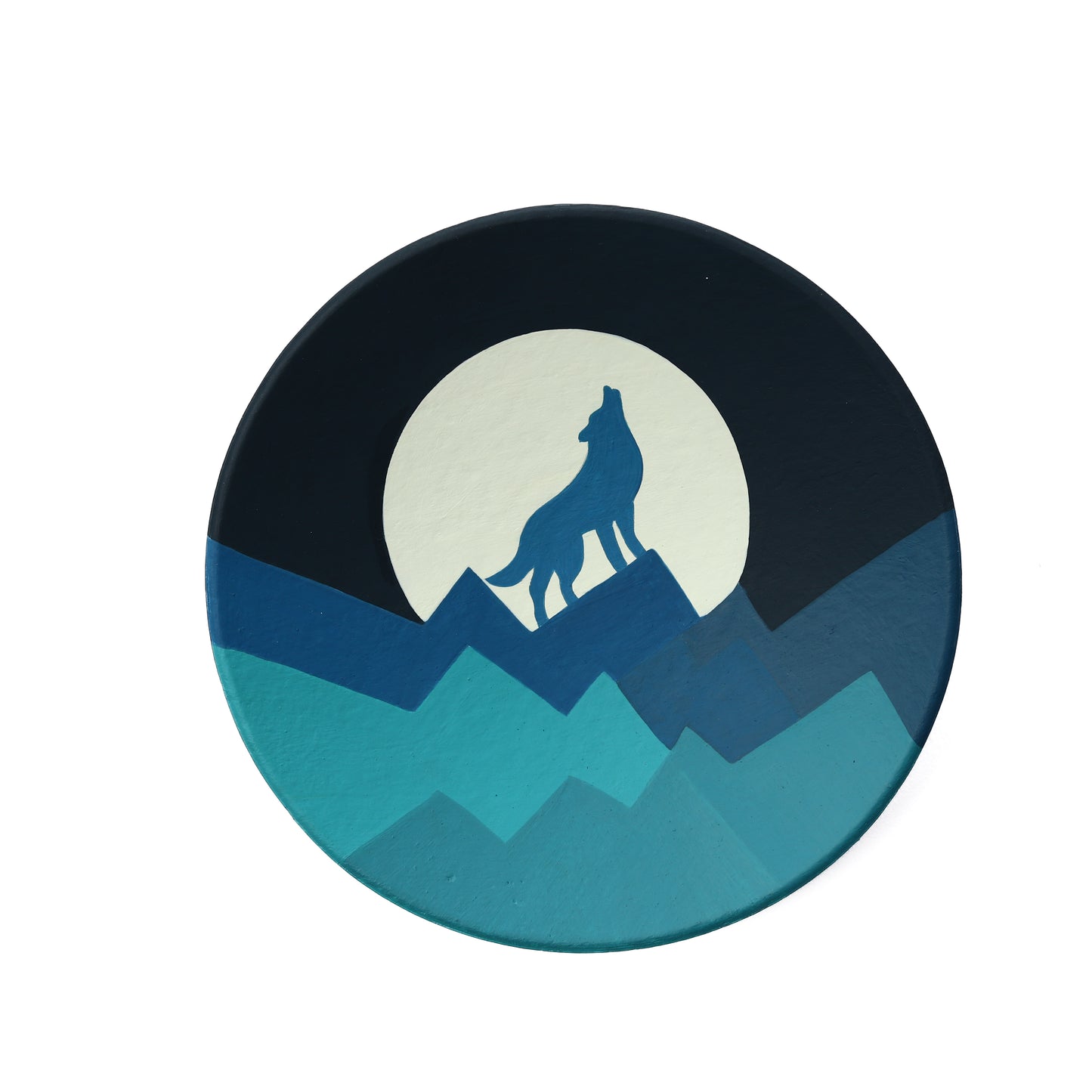 'Blue Wolf' Handpainted Terracotta Decorative Wall Plate, 9 Inch