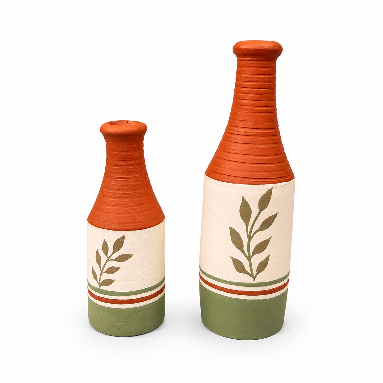 Artysta 'Olive Leaf' Small Hand-Painted Terracotta Dry Flowers Pots (Set of 2)