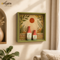 Artysta ' Olive Leaf ' Hand Painted Terracotta Vase with Wooden Frame | Vase for Home Decor | Wall Hanging Decoration | Terracotta Décor Items | Wooden Frame (30 x 30 x 6Cm)
