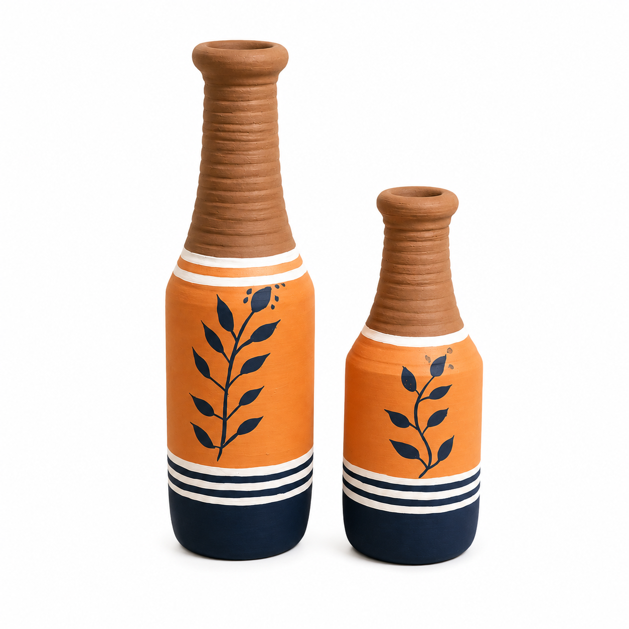 Artysta 'Earth Leaf' Small Hand-Painted Terracotta Dry Flowers Pots (Set of 2)