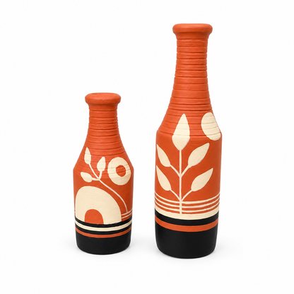 Artysta 'Abstract Art' Small Hand-Painted Terracotta Dry Flowers Pots (Set of 2)