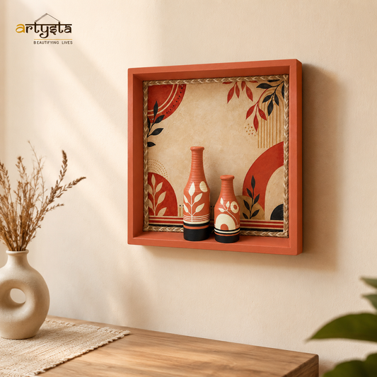 Artysta 'Abstract Art' Vase with Wooden Frame | Vase for Living Room | Wall Hangings for Living Room | Wall Mount Decorative Item | Handpainted Wall Hanging (30 x 30 x 6 cm)