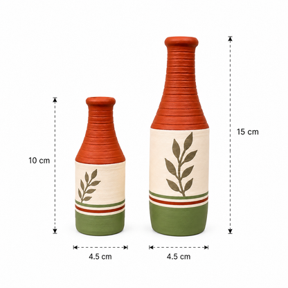 Artysta 'Olive Leaf' Small Hand-Painted Terracotta Dry Flowers Pots (Set of 2)