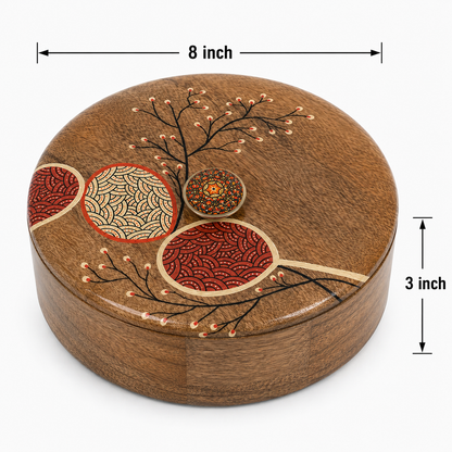 Artysta Handpainted Wooden Chapati Box with Lid (Mango Wood, 8 inch, 1080 ml)