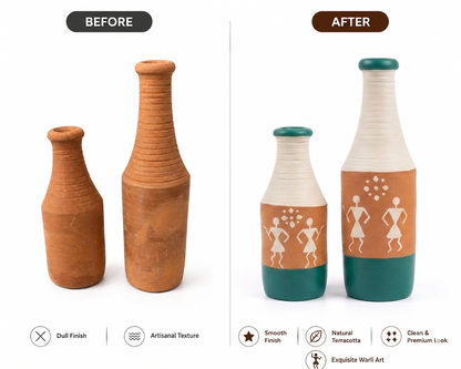 Artysta 'Warli' Small Hand-Painted Terracotta Dry Flowers Pots (Set of 2)