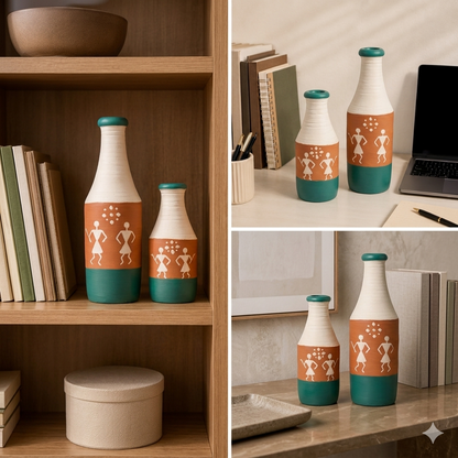 Artysta 'Warli' Small Hand-Painted Terracotta Dry Flowers Pots (Set of 2)