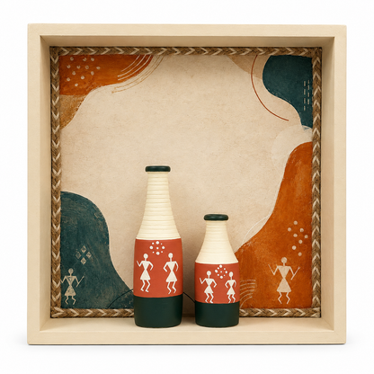 Artysta 'Warli' Vase with Wooden Frame | Vases For Home Decoration | Wall Hanging Decoration | Small Vases For Decor | Housewarming Gifts (30 x 30 x 6 cm)