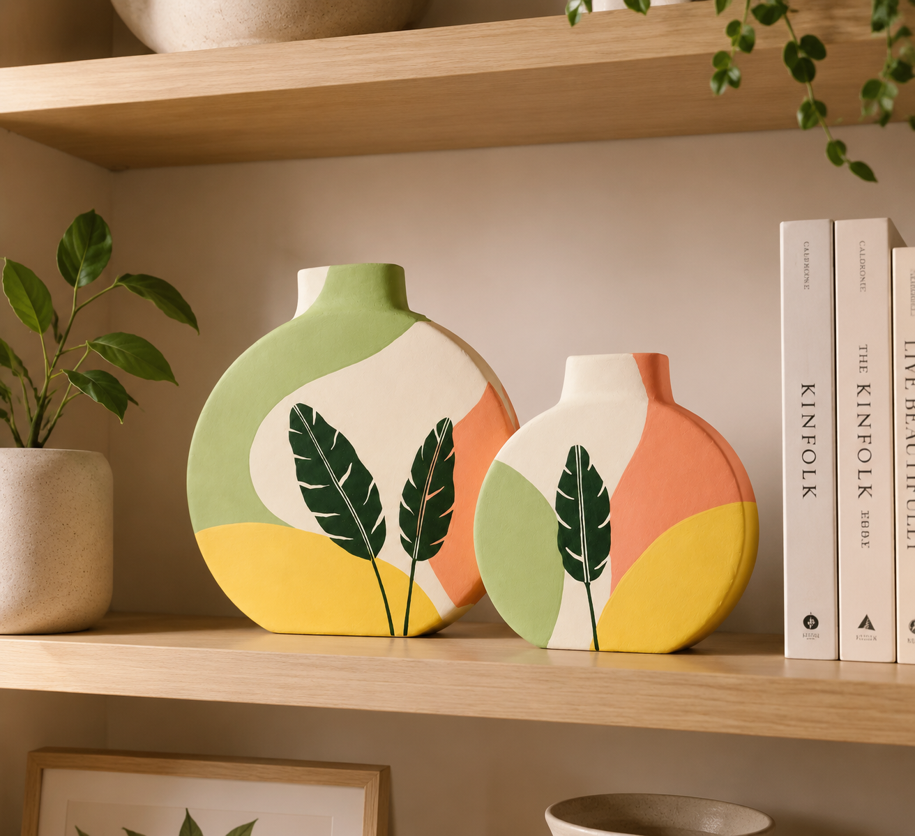 Artysta 'Modern Art' Hand-Painted Terracotta Vases Combo (Set of 2)