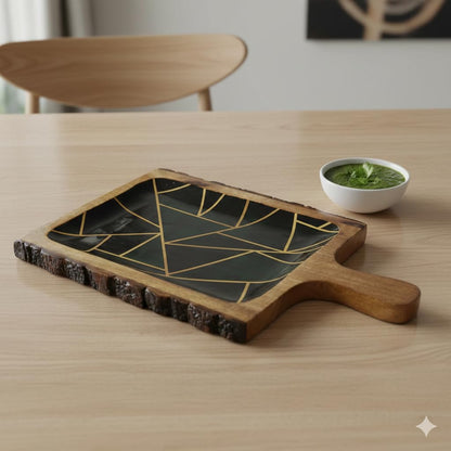 Wooden Resin Coated Platter with Handle