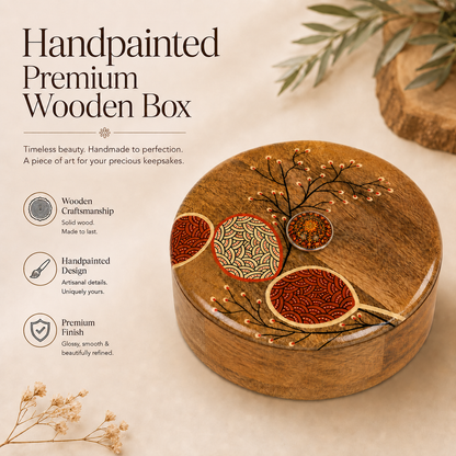 Artysta 'Cherry Blossom' Wooden Chapati Box | Wooden Casserole For Roti | Chapati Box For Kitchen | Roti Box with Lid | Housewarming Gifts | Handpainted Roti Box | Mango Wood 8inch, 1080ml